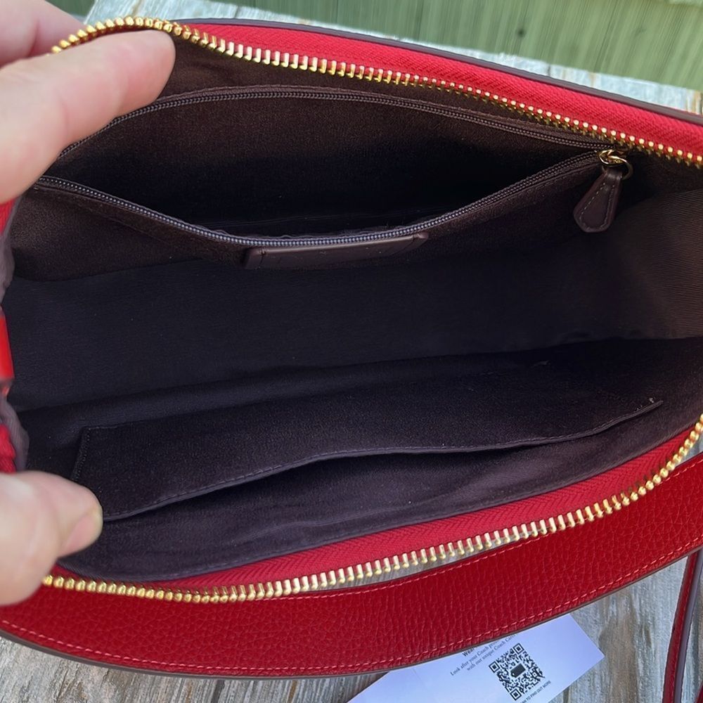 Coach Teri Hobo Shoulder Bag Pebble Leather Purse Red - Picture 6 of 10